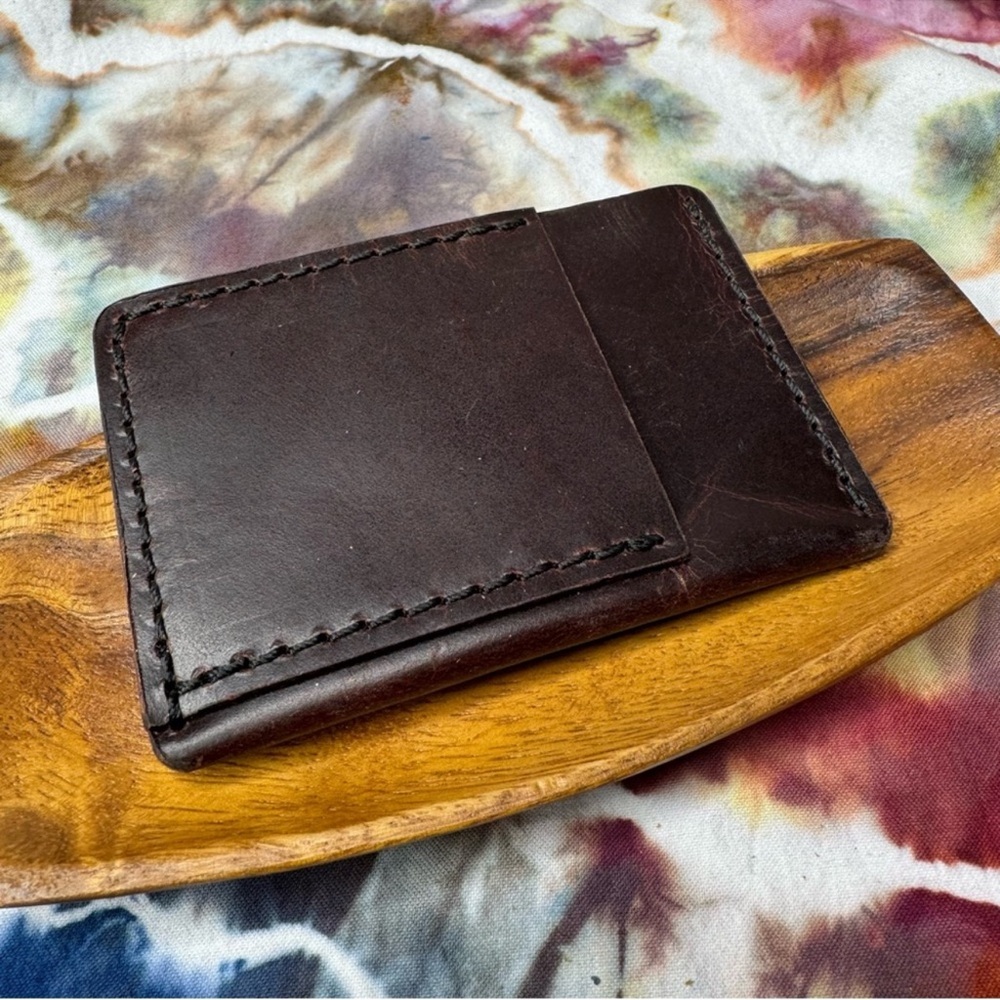 Burgundy leather card holder wallet ultra slim rustic American leather